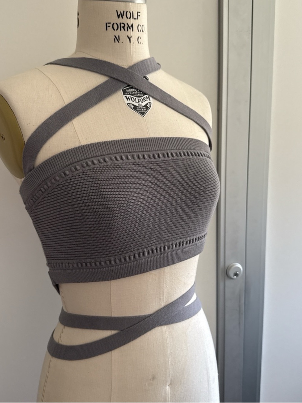 Michael Costello Gray Ribbed Strap Bandeau